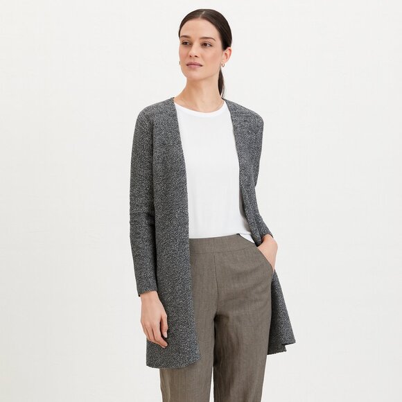 Eileen Fisher Gray Open Front Linen Blend Long Cardigan Sweater Minimalist - Picture 1 of 11